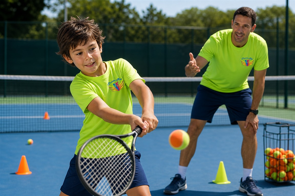 Koliko puta nedeljno dete treba da trenira tenis? Dete i trener na redovnom teniskom treningu Panta Rei